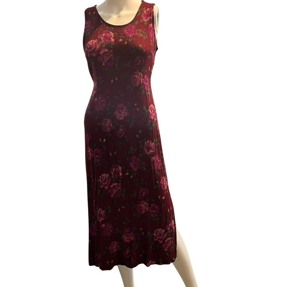 Vintage RK Dark Purple Pleated Midi Dress Tie‎ Back Size12 Grunge Whimsigoth